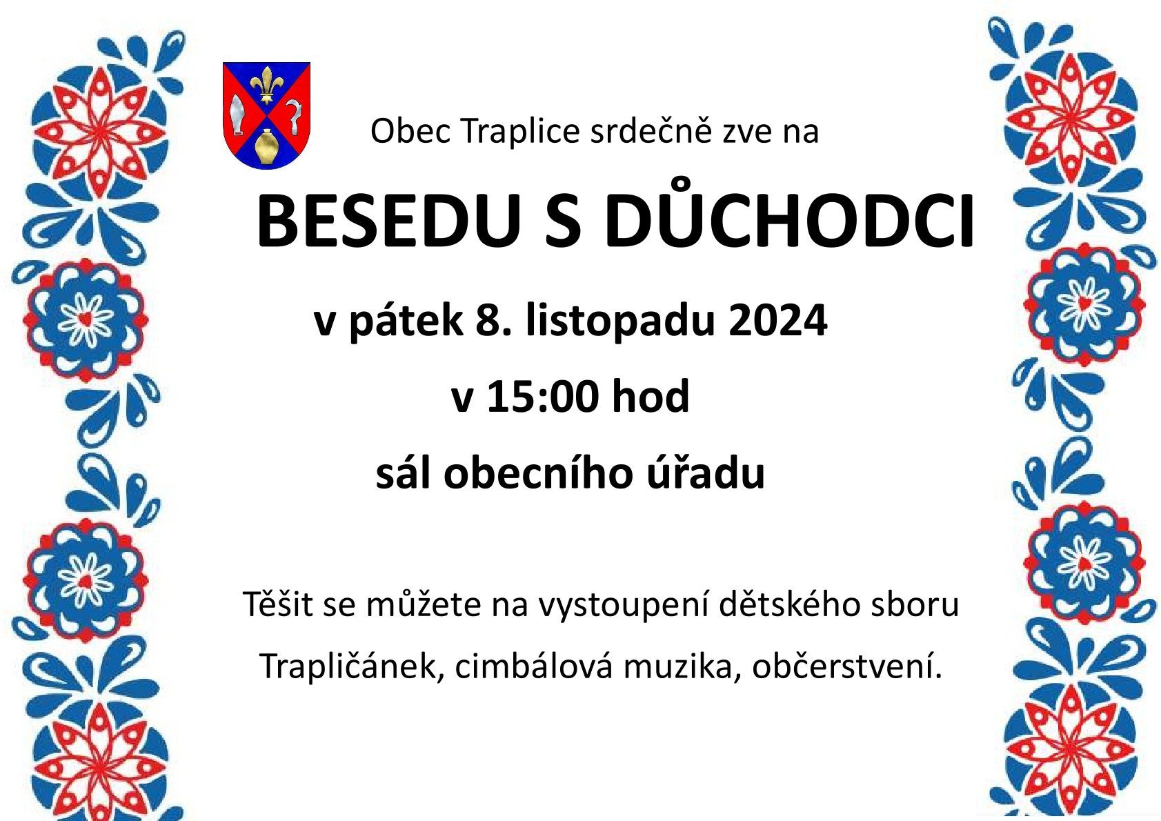 Beseda s důchodci 8.11.2024 od 15 hod