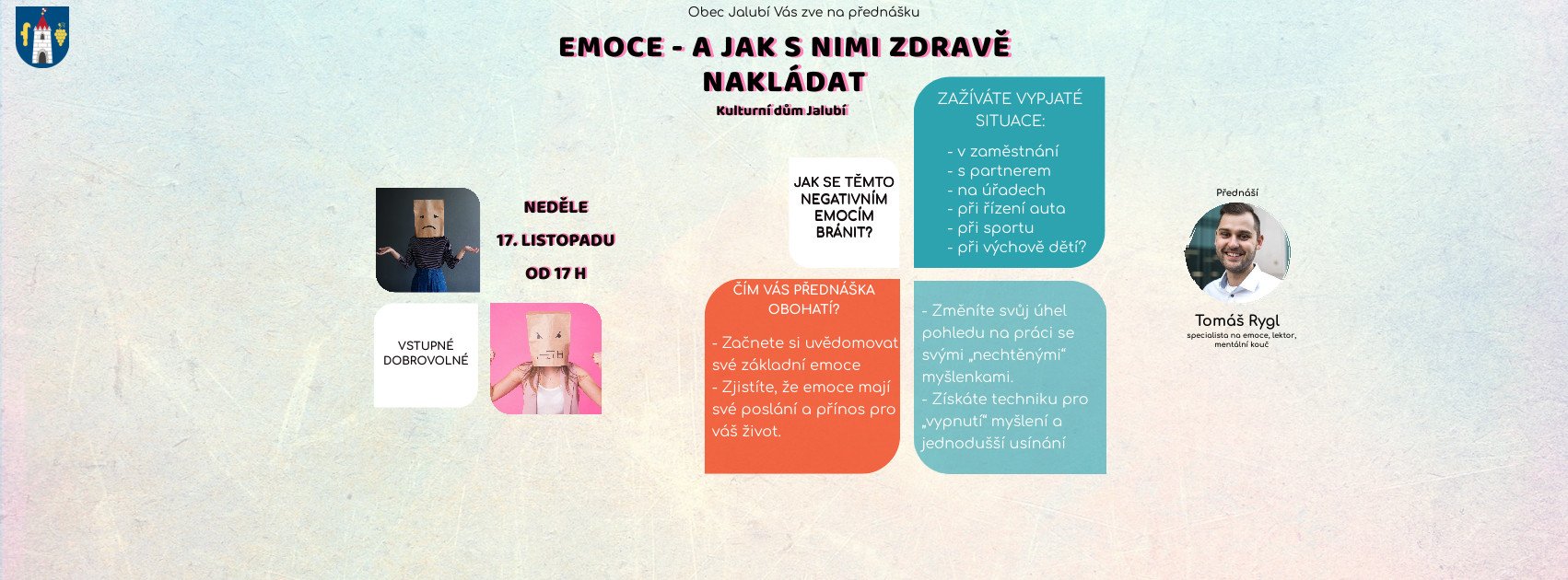 Přednášjka v Jalubí - „Emoce a jak s nimi zdravě nakládat“.