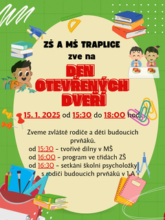 Den otevřených dveří v MŠ a ZŠ Traplice 15.1.2025